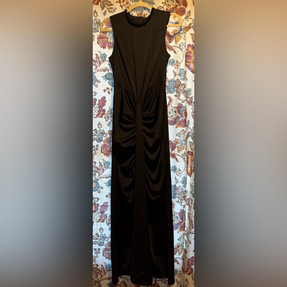 Adrienne Landau Black Ruched Maxi Dress